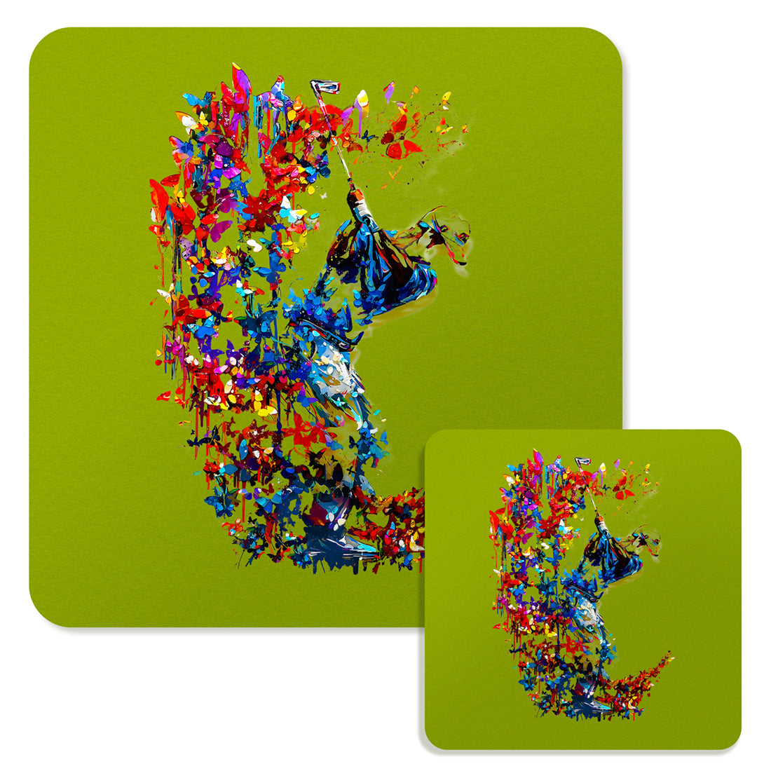 Specialty Mousepad and Coaster Bundle - Square - Golfer