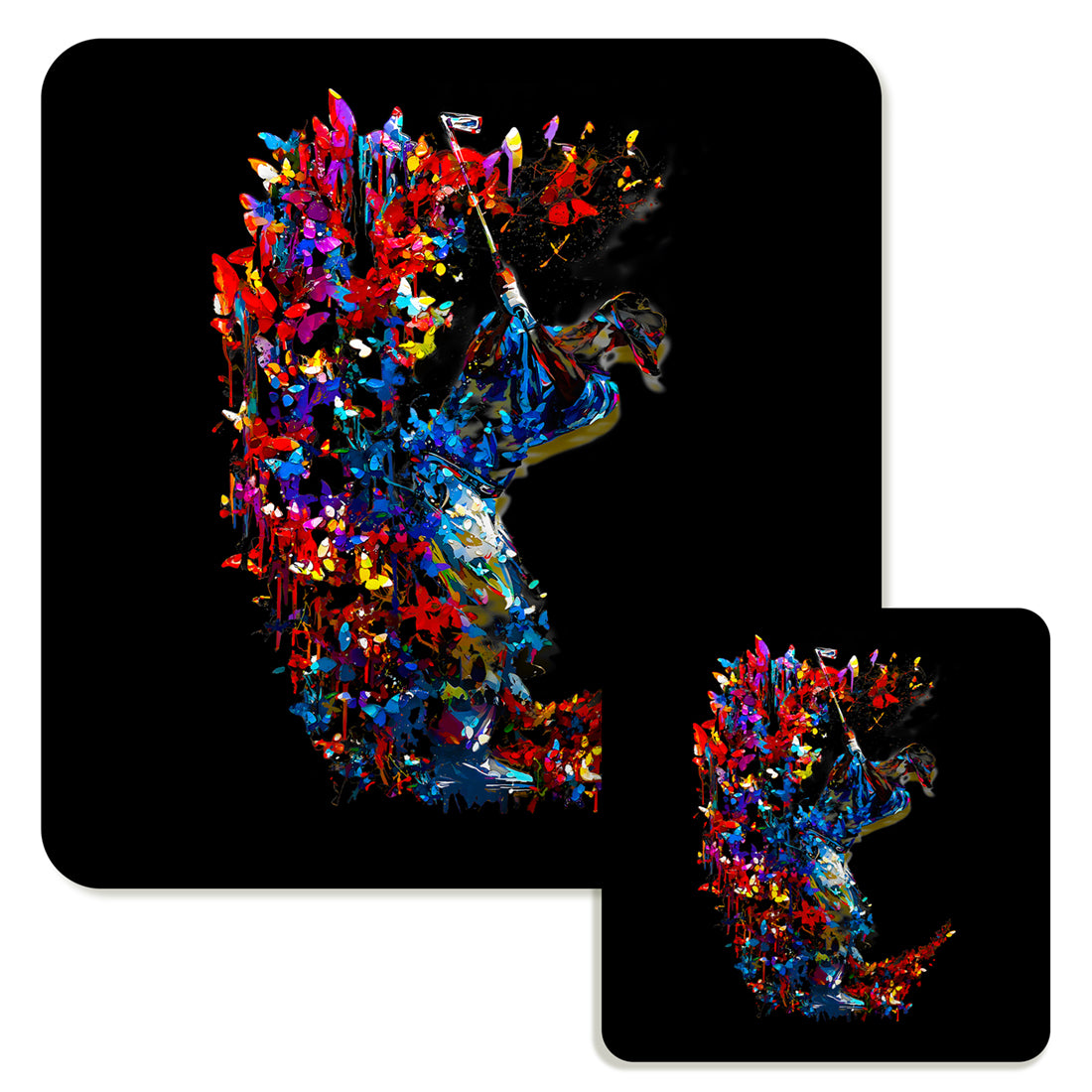 Specialty Mousepad and Coaster Bundle - Square - Golfer