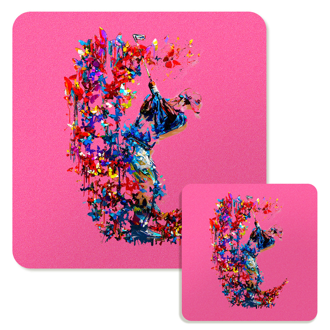 Specialty Mousepad and Coaster Bundle - Square - Golfer