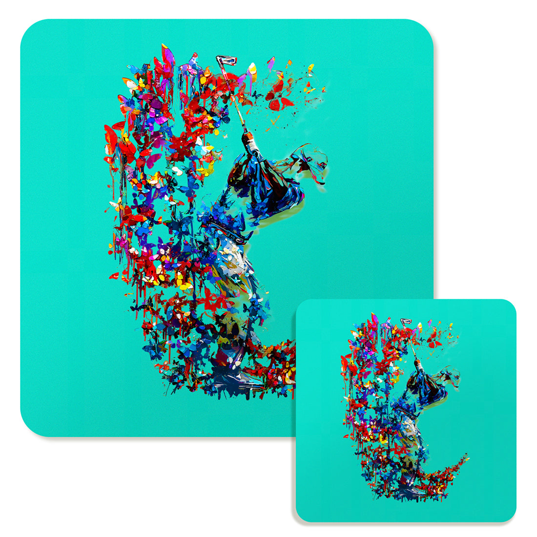 Specialty Mousepad and Coaster Bundle - Square - Golfer