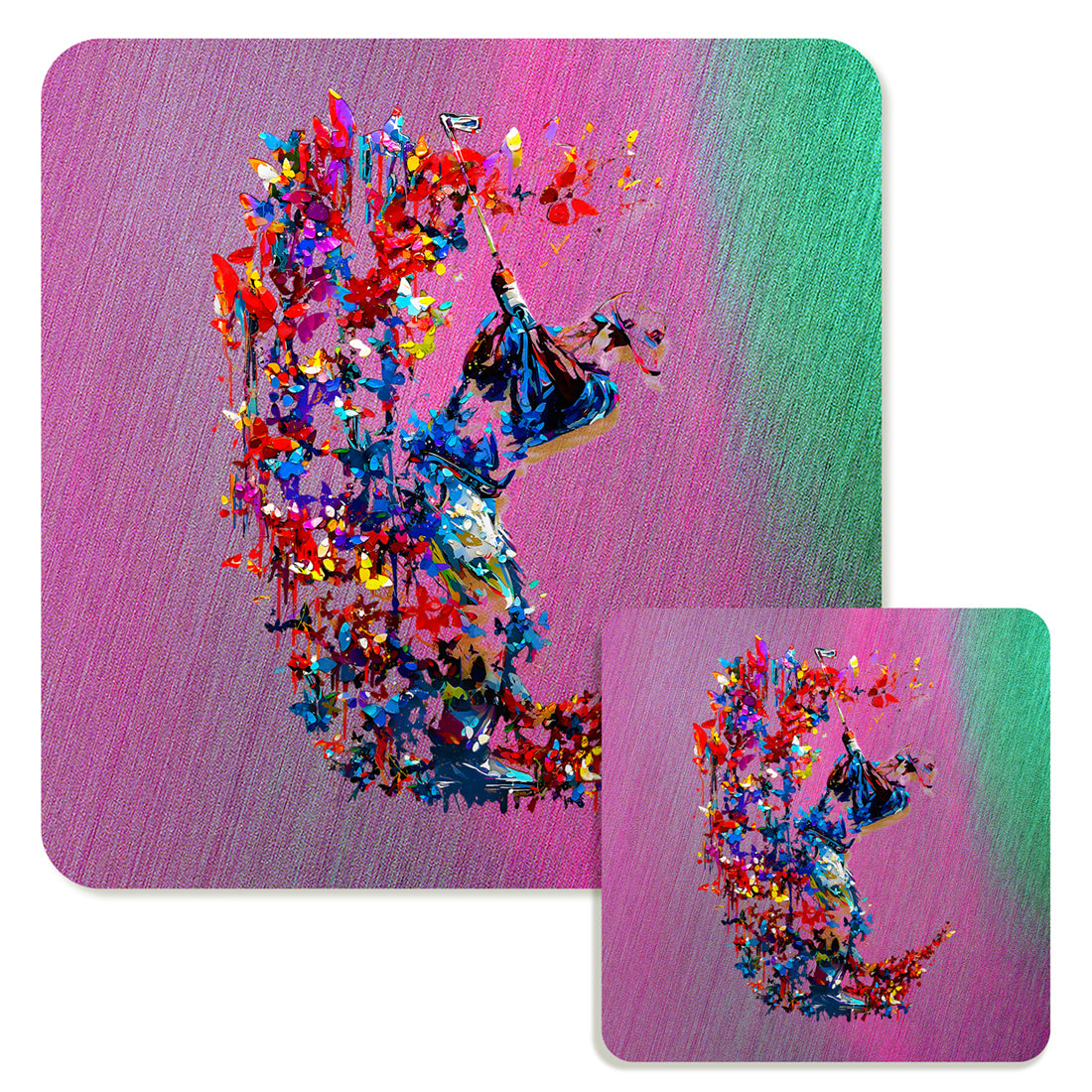 Specialty Mousepad and Coaster Bundle - Square - Golfer