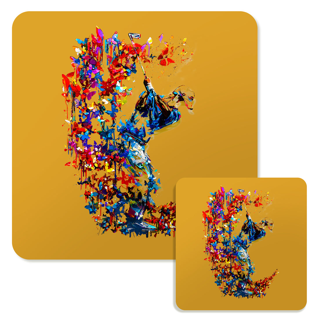 Specialty Mousepad and Coaster Bundle - Square - Golfer