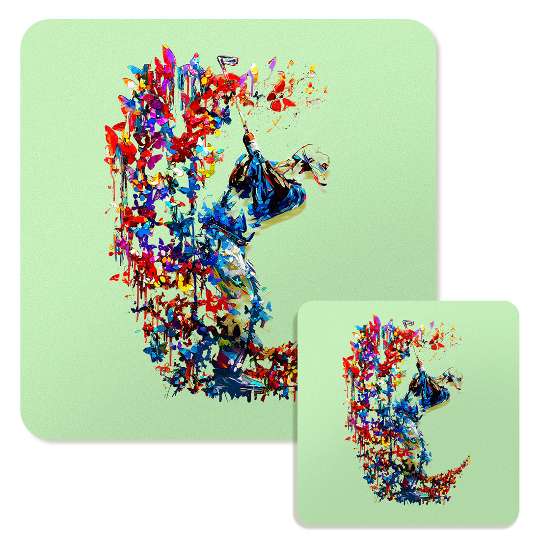 Specialty Mousepad and Coaster Bundle - Square - Golfer